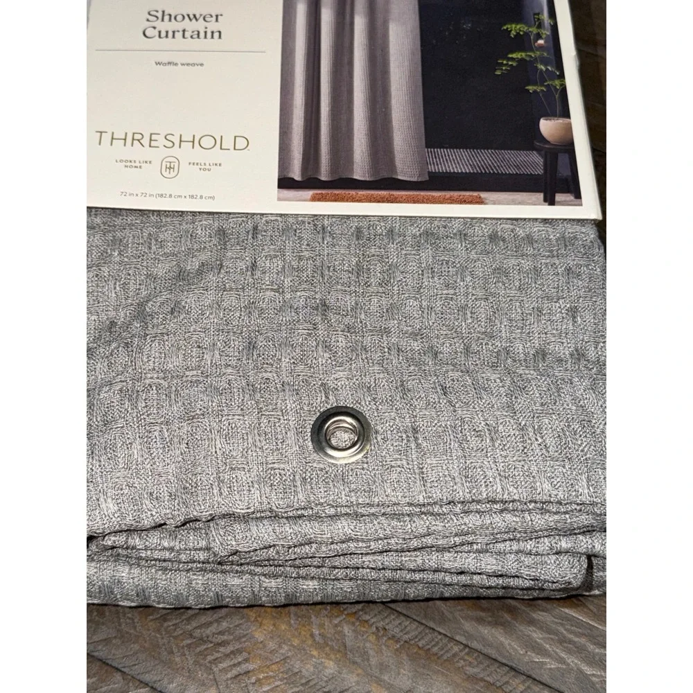 Threshold Shower Curtain Unisex 72x72 Gray New Waffle Weave Grommet Top